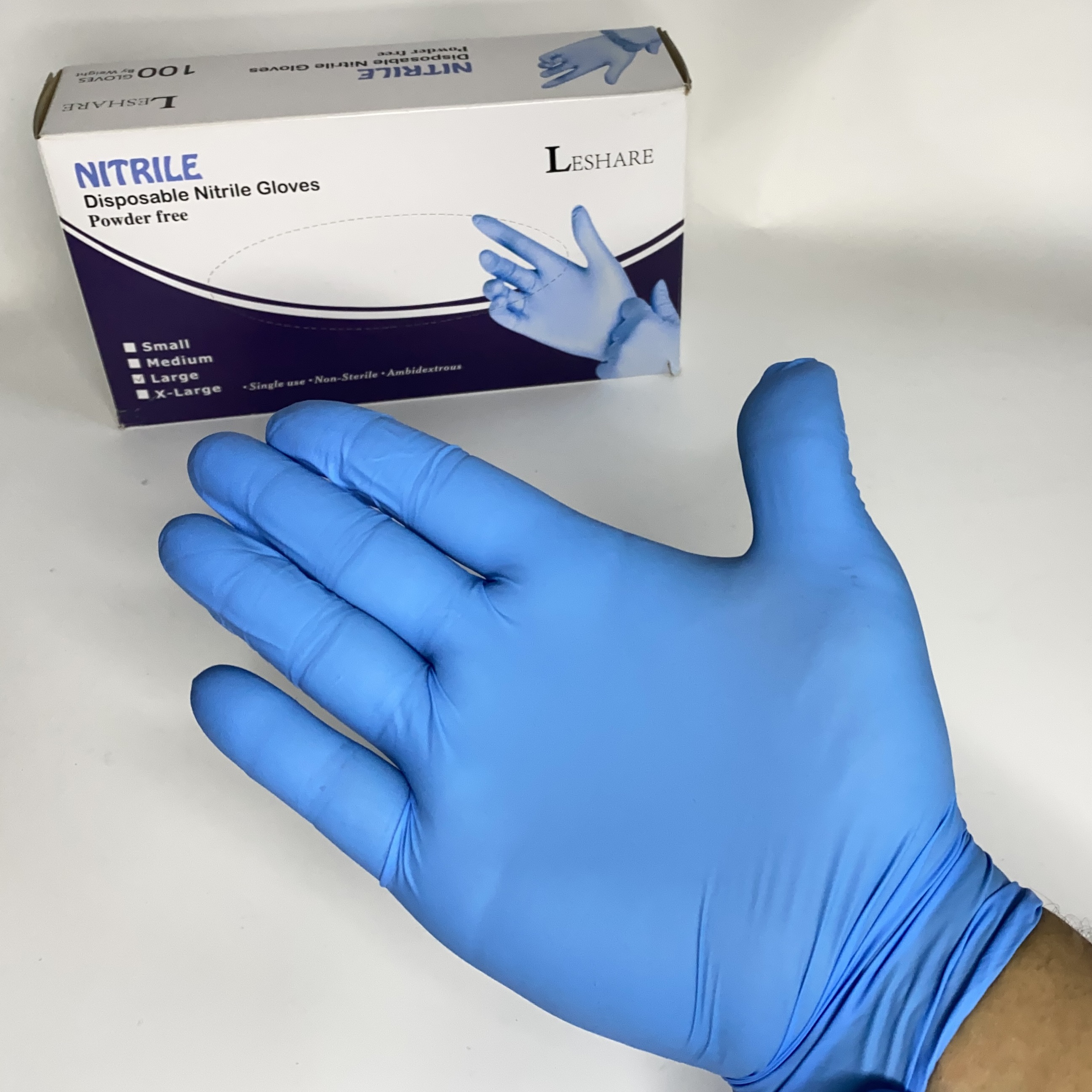2023 Household China Factory High Quality With Cheap Price Short Cuff Blue Powder Free Nitrile Gloves