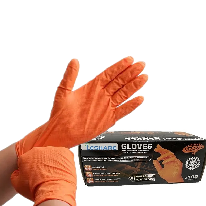 Orange Diamond Nitrile Gloves